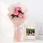 Charming Pink Roses Bouquet with Personalized Frame
