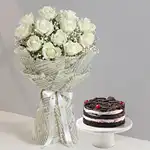 Wrapped In Elegance Roses Bouquet Black Forest Cake