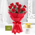 Butterscotch Bento Cake with Crimson Rose Bouquet