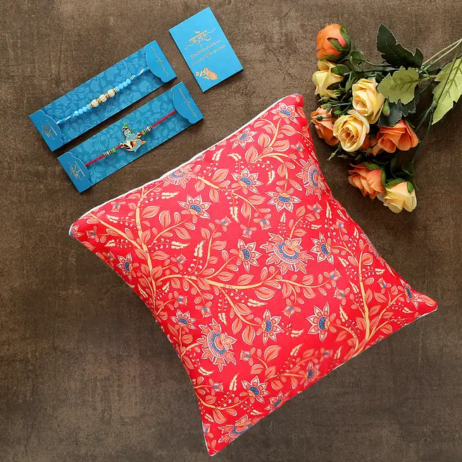 2 Traditional Rakhis And Beautiful Cushion saudi-arabia | Gift 2 ...