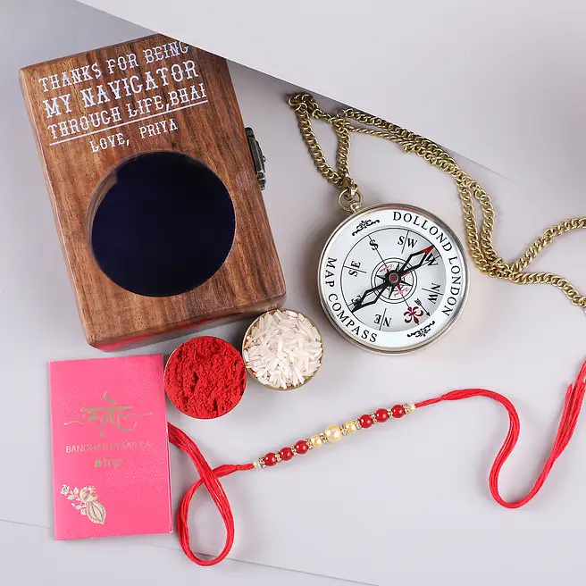 Compass Box Gift Pack Sneh Pearl Rakhi & Personalised Compass Box singapore | Gift Sneh Pearl ...
