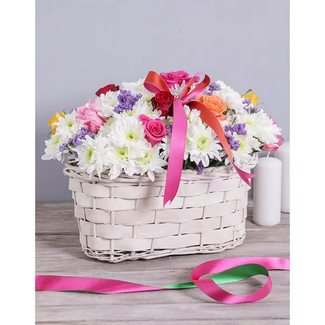 White Floral Basket Arrangement Medium