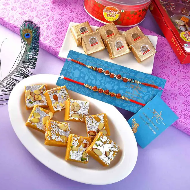 2 Rudraksha Rakhis With Mewa Bites And Batisha south-africa | Gift 2 ...