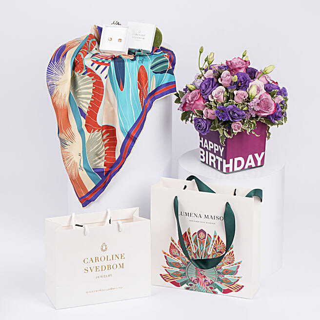 100% Silk scarf with Swarovski Crystal Stud for Her uae Gift 100