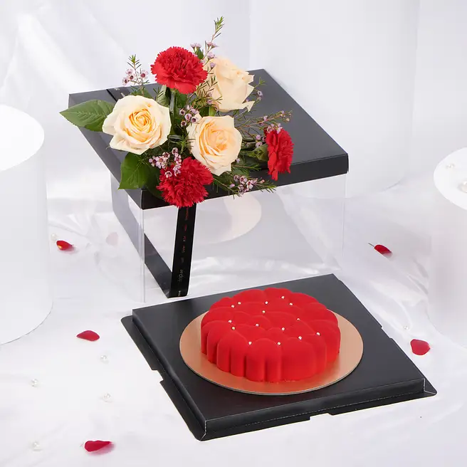 Heartfelt Bliss Cake And Flowers Box uae | Gift Heartfelt Bliss Cake ...