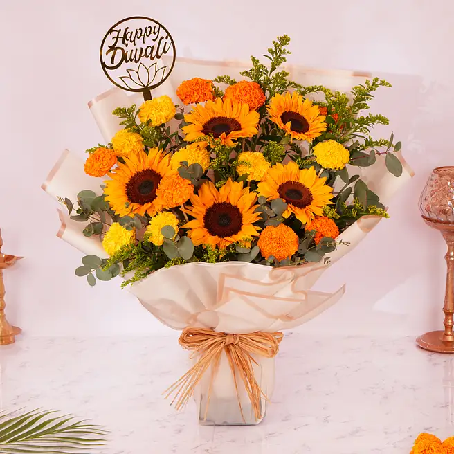 Diwali Sunflower Glow Flower Bouquet