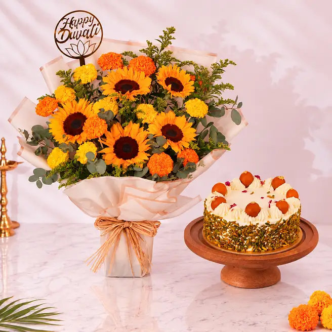 Diwali Sunflowers And Rasmalai Cake 500g
