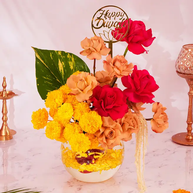 Diwali Radiant Wishes Flower Arrangement