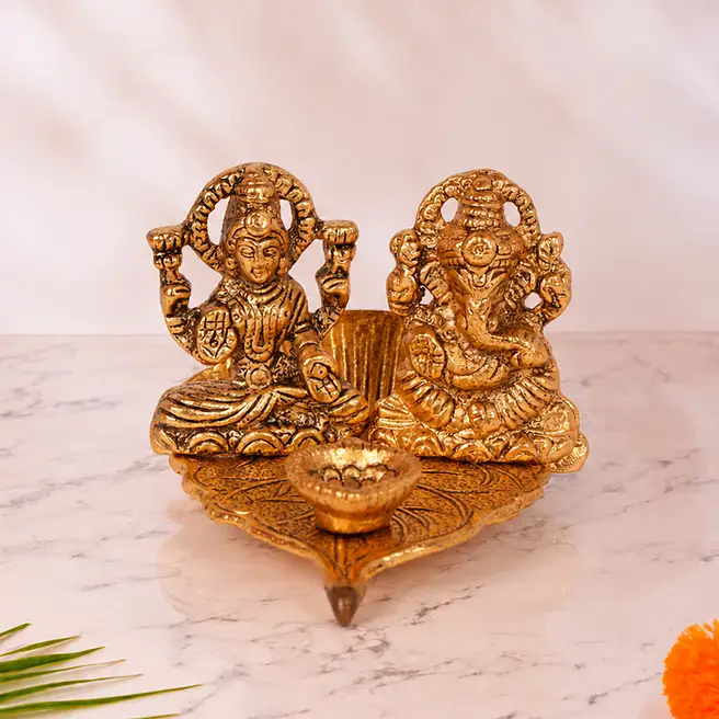 Brass Lakshmi Ganesha Diya