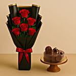 Chocolate Cake with Fresh Red Roses