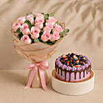 Pink Spray Roses Bouquet With Chocolate Berry Cake