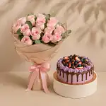 Pink Spray Roses Bouquet With Chocolate Berry Cake