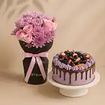 Rose and Chrysanthemum Bouquet with Chocolate Berry Cake