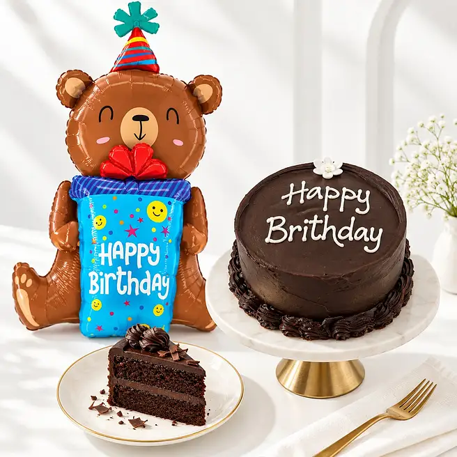 Cute Bear Balloon N Birthday Cake Combo