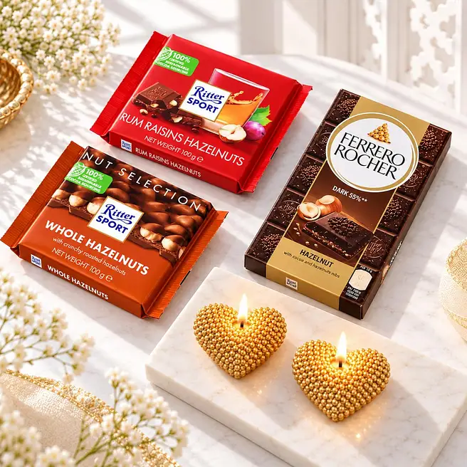 Diwali Chocolate N Heart Candle Set