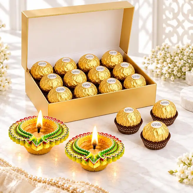 Golden Glow Ferrero n Diya Hamper