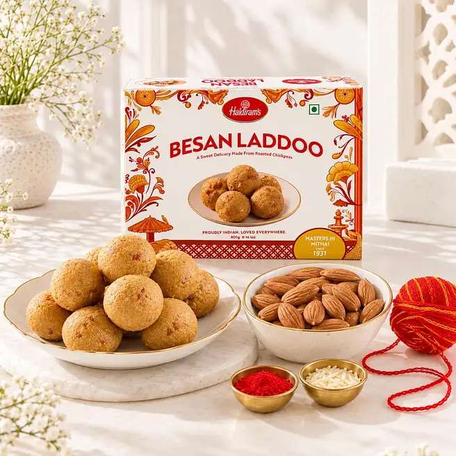 Bhai Dooj Special Besan Laddoo And Almonds Combo