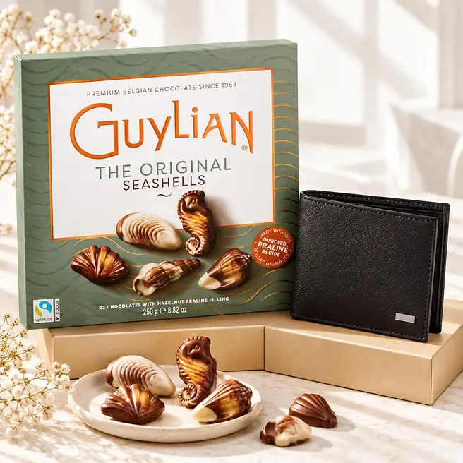 Classic Leather Wallet with Gourmet Chocolates