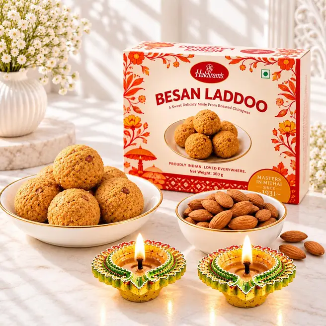 Designer Diyas With Almonds And Besan Ladoo