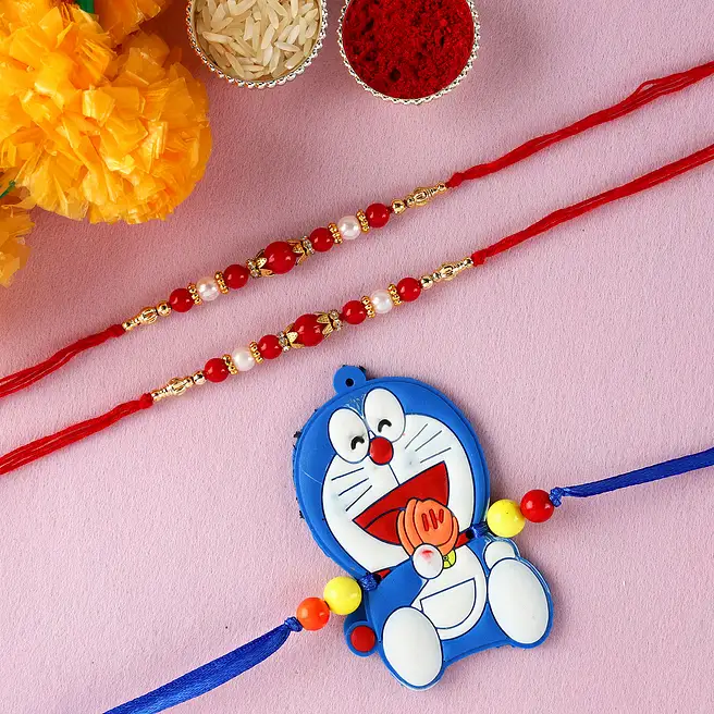Set Of 2 Red Pearl And Cute Kids Rakhi usa | Gift Set Of 2 Red Pearl ...