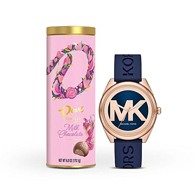 Michael Kors Womens Navy Blue Watch And Chocolates usa Gift