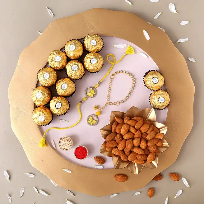 Sneh Butterfly Rakhis With Almonds & Ferrero Rocher usa | Gift Sneh ...