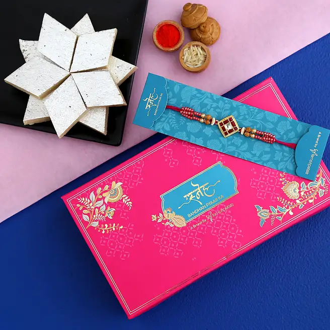 Square Rakhi Square Stone American Diamond Rakhi With 340 Gms Kaju Katli Exp usa ...