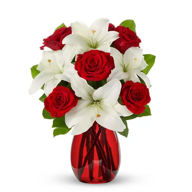 Classic Red Rose & White Lily Bouquet usa | Gift Classic Red Rose ...