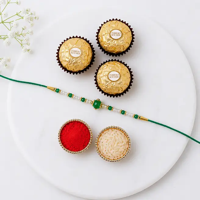 Fancy Green Rakhi & Ferrero Rocher
