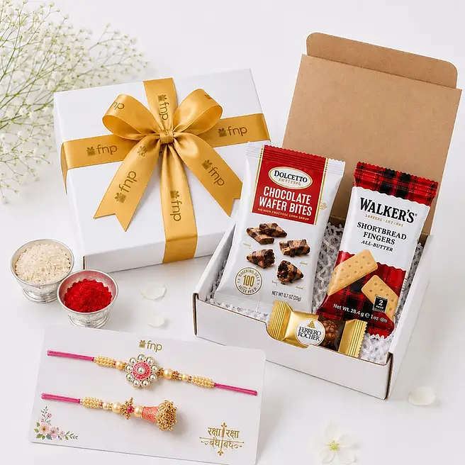 Royal Kundan Bhaiya Bhabhi Rakhi Treat Hamper