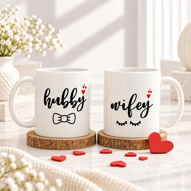 Hubby And Wifey White Mugs Combo
