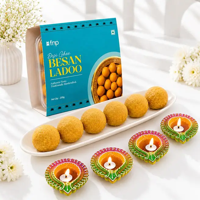Floral Diyas With Besan Laddoo