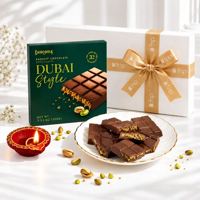 Dubai Style Chocolate Bar and Designer Diya Gift Set