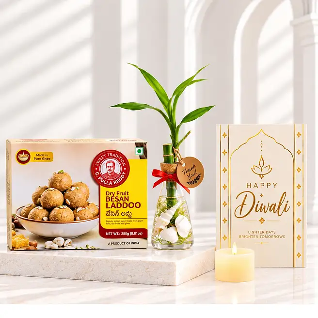 Lucky Bamboo & Besan Laddoo Festive Gift