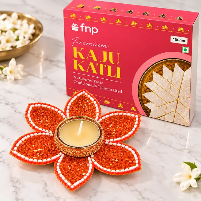 Designer Diya & Kaju Katli Combo