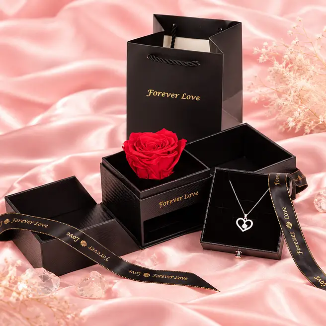 Forever Rose & Necklace Gift Set- Red
