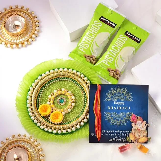 Bhaidooj Pistachio Puja Thali Gift Set