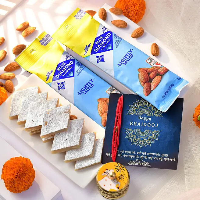 Bhaidooj Kaju Katli Almond Tilak Hamper