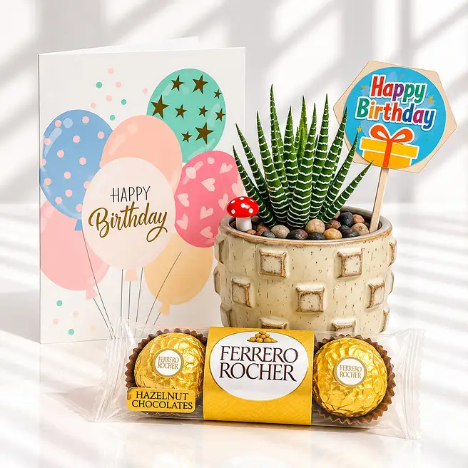 Haworthia Zebra Birthday Gift Set with Chocolates