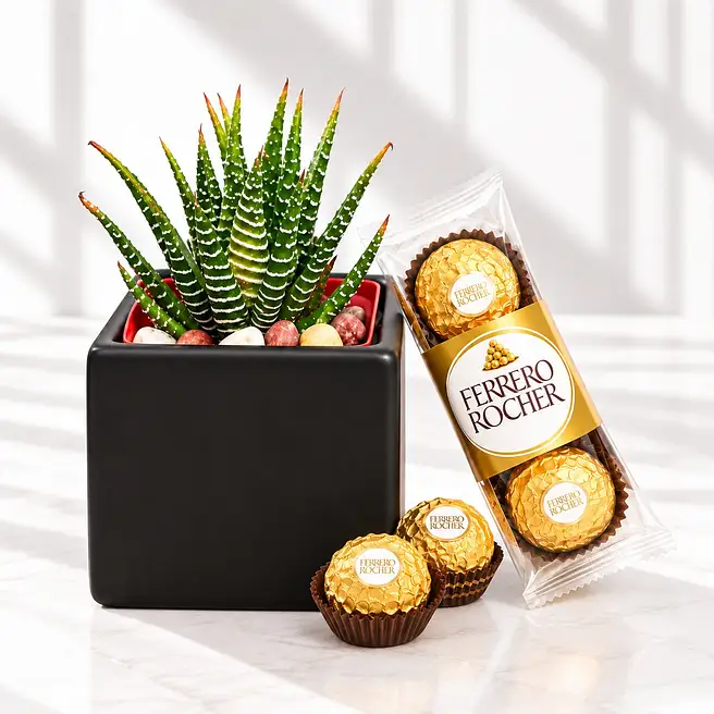 Haworthia Zebra in Ceramic Pot with Ferrero Rocher