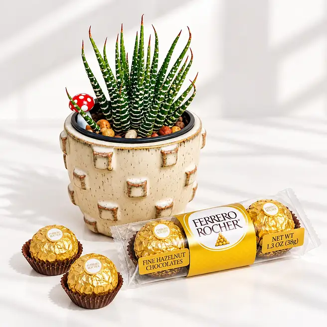 Haworthia Zebra Succulent Charm with Chocolates