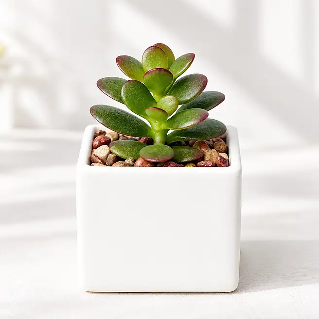 Jade Succulent in White Vase