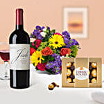 Mixed Flowers N Wine With Ferrero Rocher
