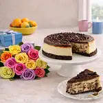 Chocolate Cheesecake and Colorful Roses Birthday